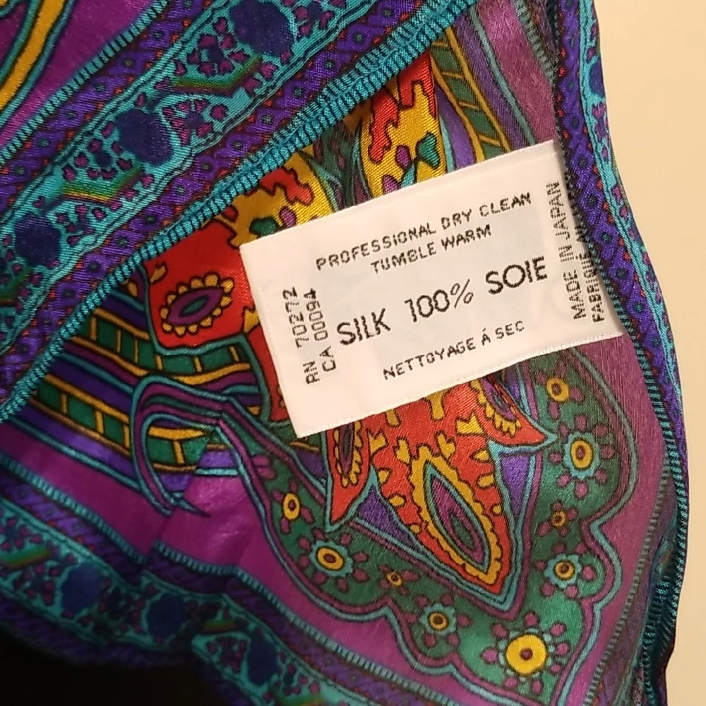 Vintage 100% Silk Vibrant Multicolor Paisley Square Scarf Art To Wear Artsy